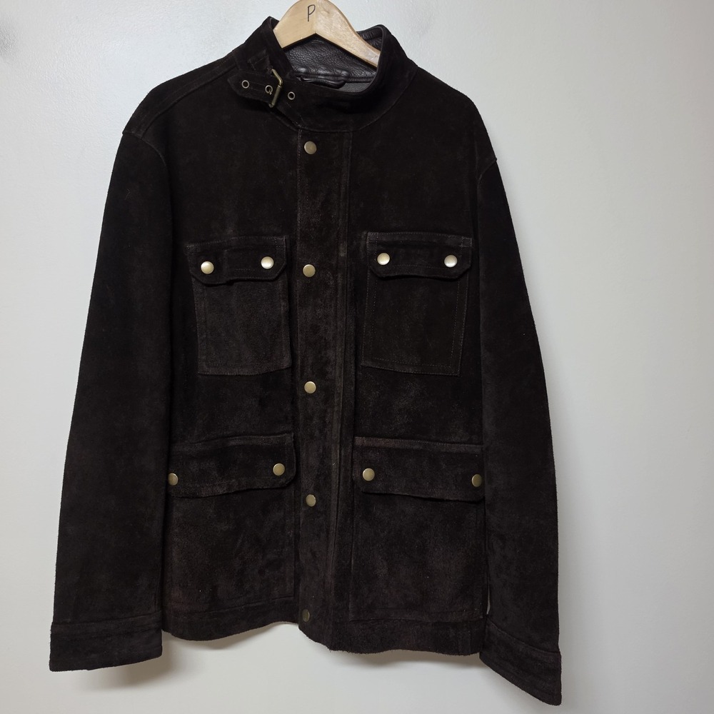 Banana Republic Heritage Suede Field Jacket Mens L Rich Chocolate Brown Leather